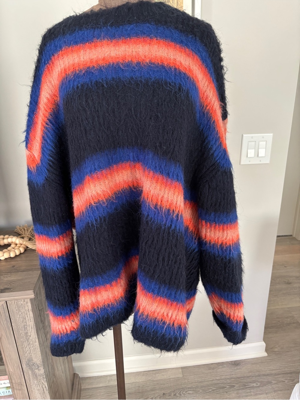 Kenzo Fuzzy Black Sweater with Blue & Orange Stripes XL - Picture 4 of 7